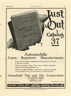 1916 Greenfield Tap & Die Company Ad: Gauges Taps & Dies Catalog, Massachusetts