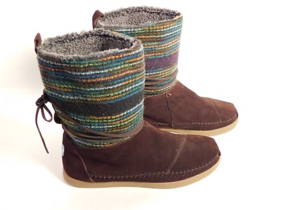 Tom''s Nepal Suede Boots with soft fabic uppers with lace ties size 8.5 Chocolate