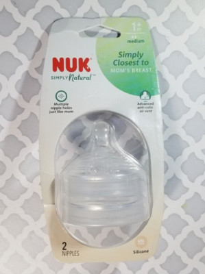 NUK Simply Natural Baby Bottle Nipples 1 Month + Medium Flow BPA FREE 2 Pack