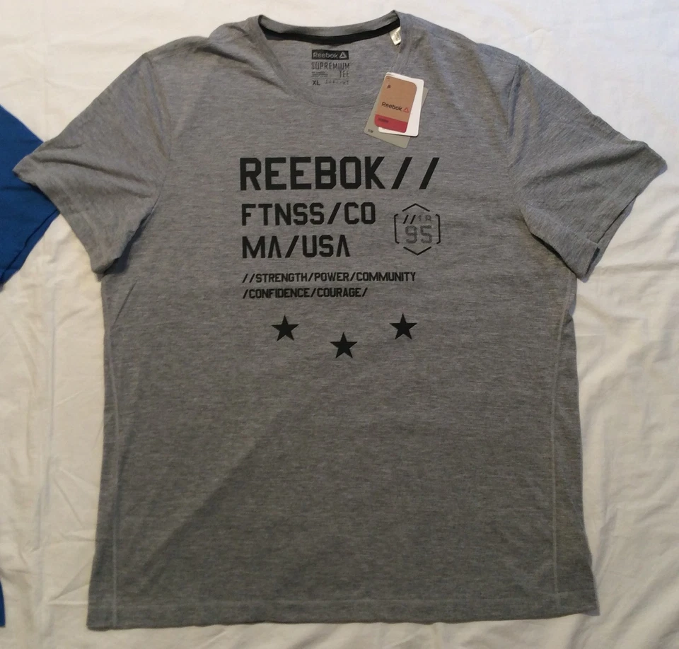 Men XL REEBOK Fitness SUPREMIUM Tee WORKOUT READY T-SHIRT Speedwick BLUE NWT WOR - Image 2 of 4