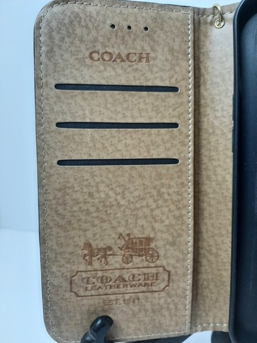 Coach Leather iPhone 13 Pro Max Magnetic Wallet Phone Case Credit Card Slots - Photo 6 sur 9