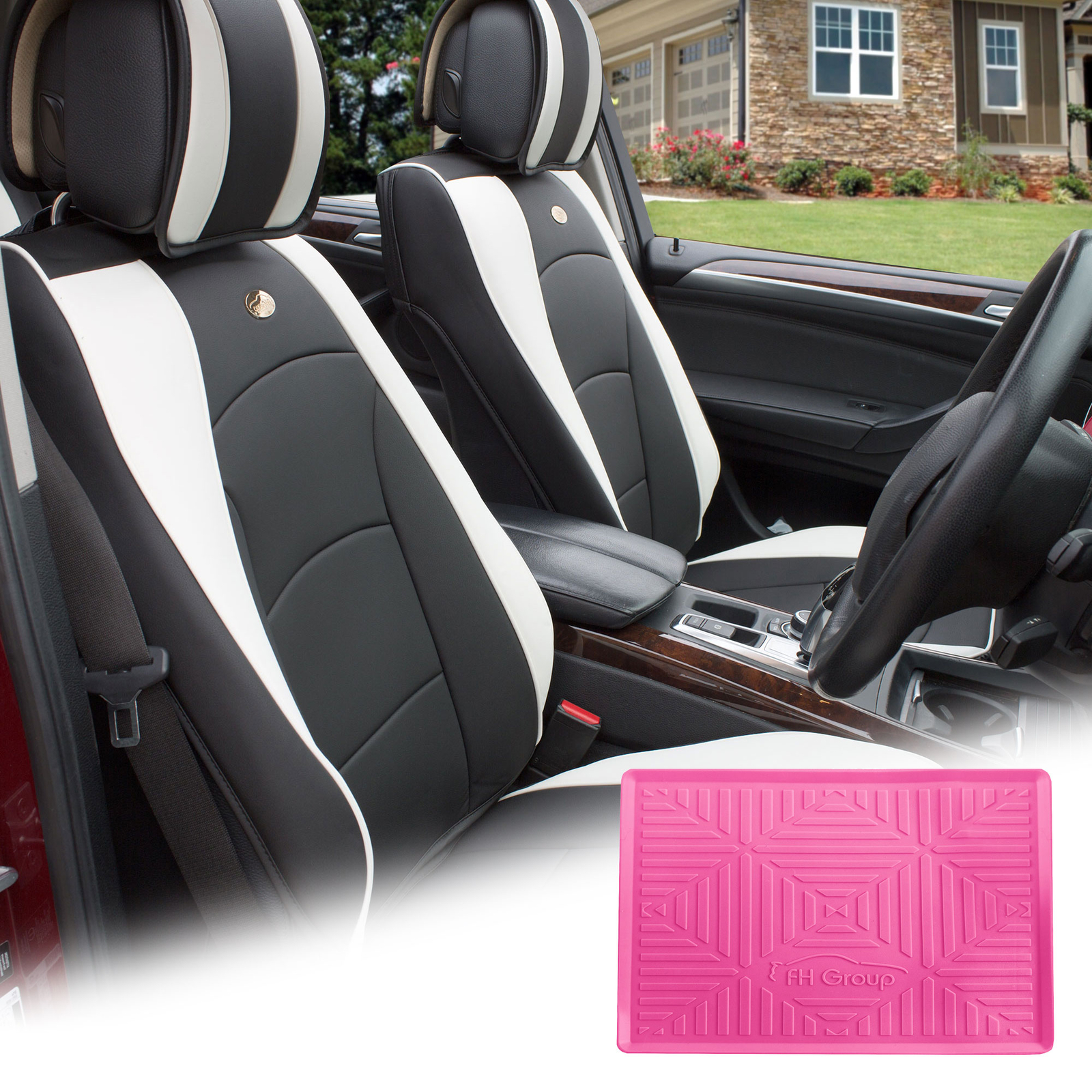 FH Group Universal Fit Leatherette Car Seat Covers for SUV Front Set w/ Dash Mat