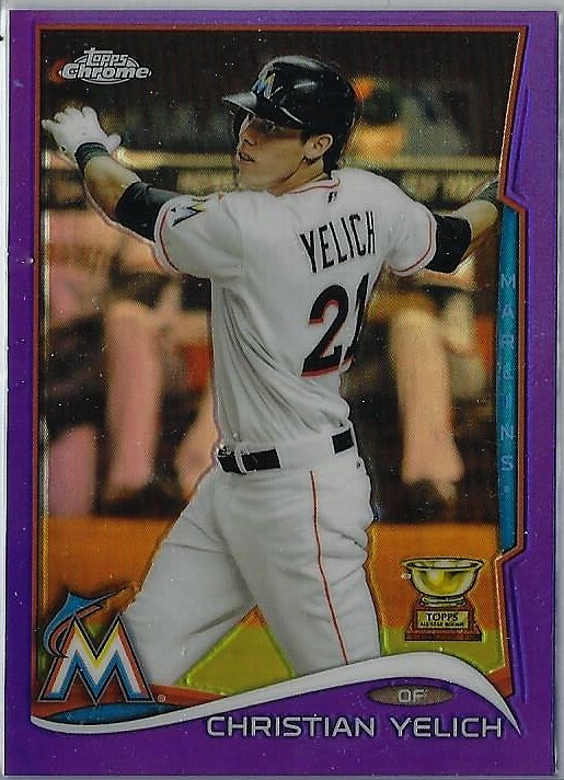 2014 Topps Chrome #215 Purple Refractor #215 Christian Yelich Rookie Cup! Look!