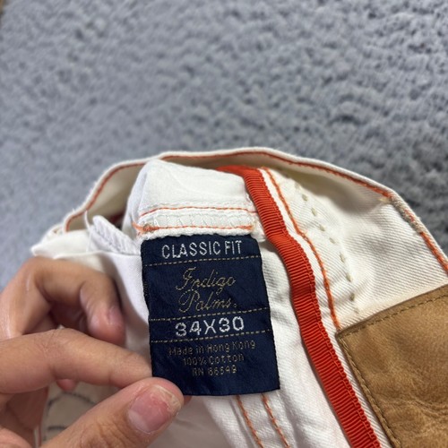 Vintage Indigo Palms Jeans Men 34x30 White Cotton Classic Denim Orange Stitching - Picture 4 of 10