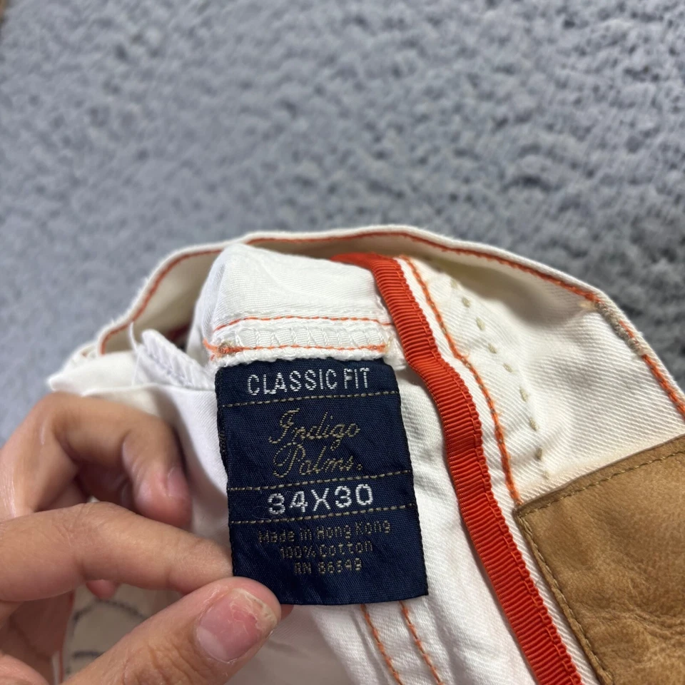 Vintage Indigo Palms Jeans Men 34x30 White Cotton Classic Denim Orange Stitching - Image 4 of 4