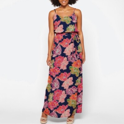 Michael Stars Athena Floral Tie Waist Modern Rayon Maxi Dress in