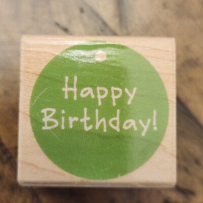 Hero Arts B3319 Happy Birthday Tag Green Round Rubber Stamps Wood Mount ...