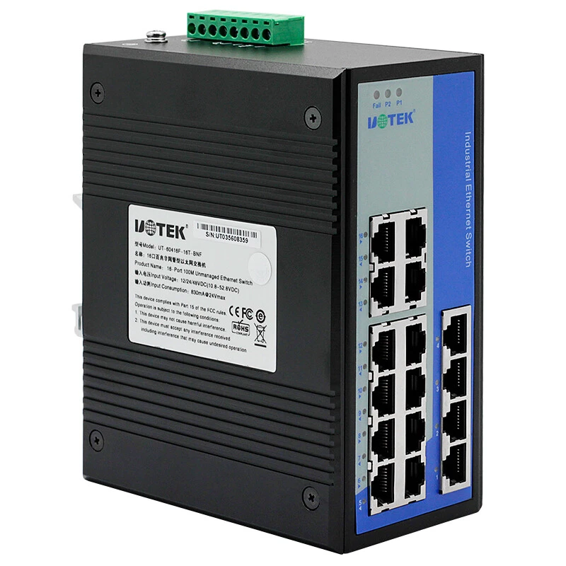 UOTEK DIN-Rail 16 Ports 10/100M RJ45 2 Layer Unmanaged Ethernet Switch 8k Kuffer - Image 2 of 4