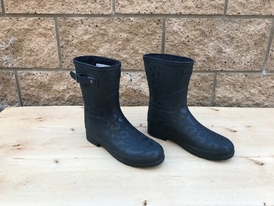 hunter black leopard boots