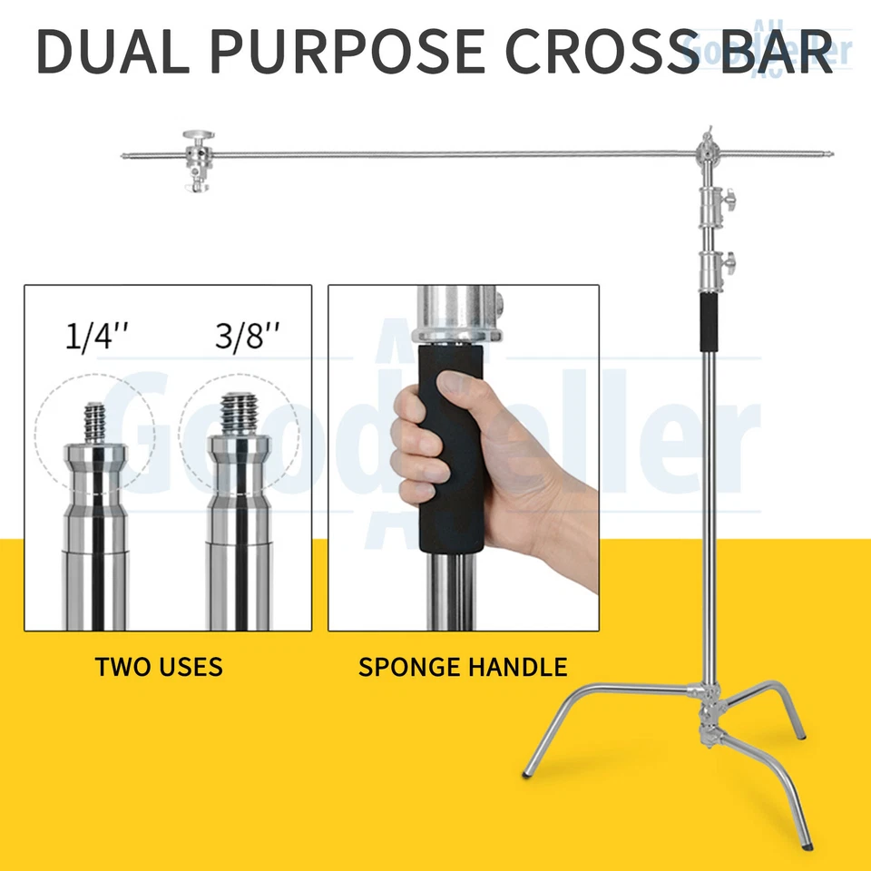 3.3m Heavy-Duty Stainless Steel C-Stand Hold Support Boom Arm+Grip Head &Sandbag - image 3 of 4
