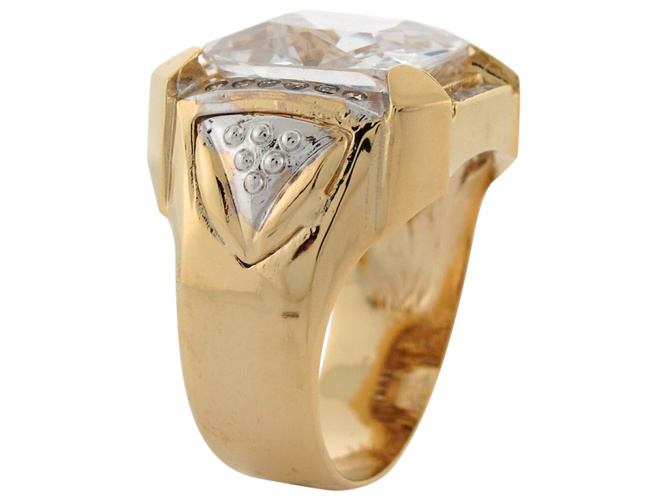 10k or 14k Two Toned Solid Gold White Rectangle CZ Rich Mens Ring eBay