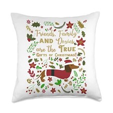Friends Family  Doxies Christmas for Dachshund Lovers Throw Pillow 18x18 Mul...
