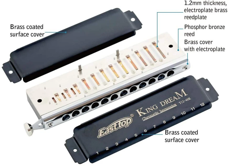 EASTTOP Harmonica T1248K 12Hole 48Tones Chromatic Black Harmonica Key of C Gift - Image 2 of 4