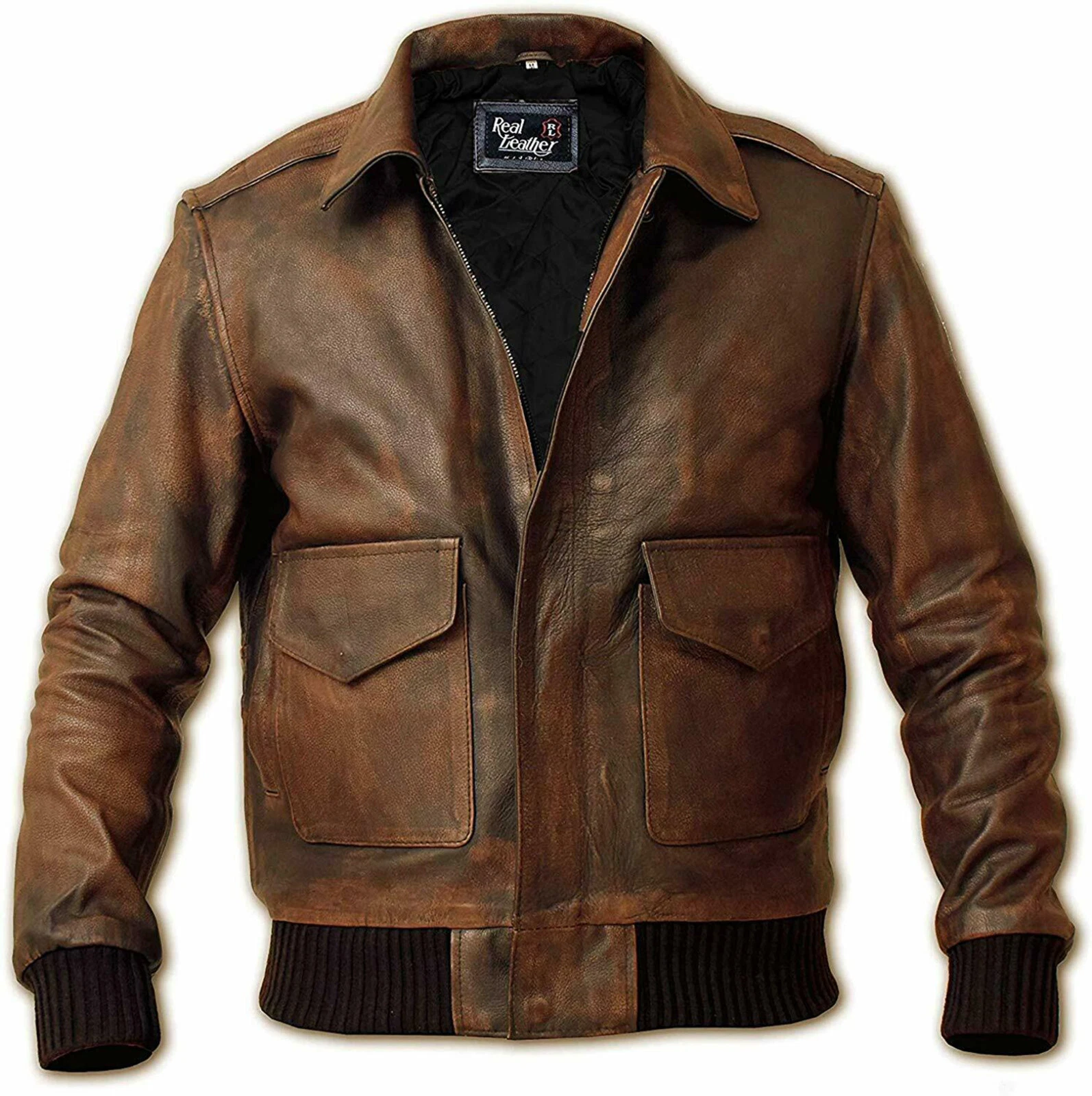 Mens Vintage A-2 RAF Military Aviator Flight Pilot Bomber Genuine Leather Jacket