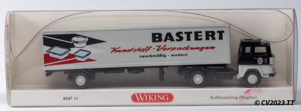 "1/87 H0 Wiking 0547 01/PMS 199179, Magirus 186 D 15 Fs Koffersattelzug \"Bastert\""-image