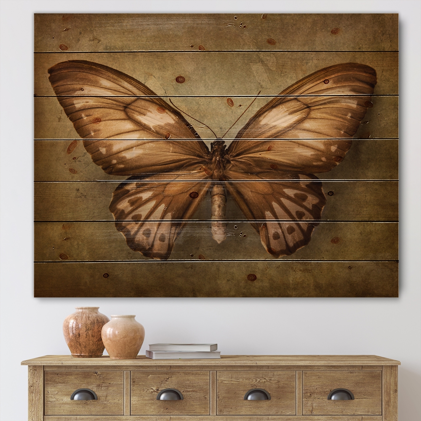 Designart 'Vintage Butterfly In Earth Tones' Vintage Print