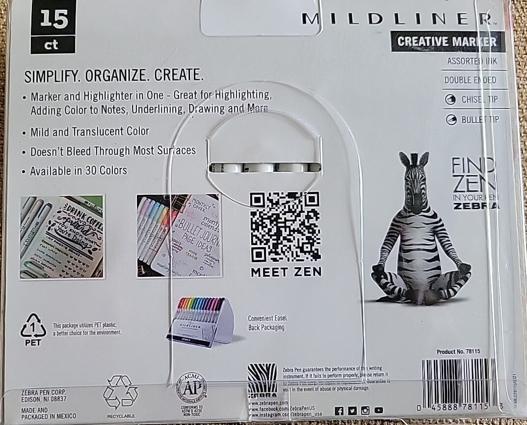 ZEBRA MILDLINER PASTEL  CREATIVE MARKER HIGHLIGHTER CHISEL, BULLET TIPS- 15CT 