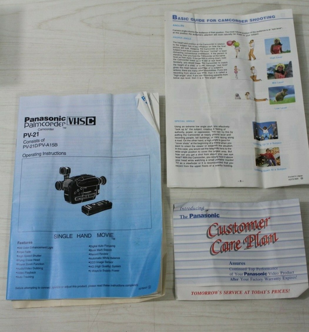 Panasonic PV-21 PV-21D PV-A15B Camcorder Palmcorder Operating
