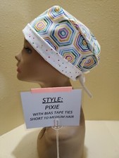 Hexagons Watercolor Pixie Skull Women's Surgical Scrub Hat/Cap Handmade