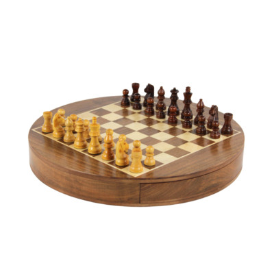 Massivholz Sheesham rund Schachspiel 14 Zoll