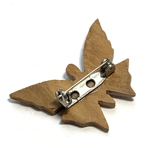 VINTAGE HANDCRAFTED Carved WOOD BUTTERFLY PIN Natural 1.5" - Picture 4 of 6