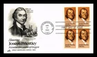 US COVER JOSEPH PRIESTLEY DISCOVERER OF OXYGEN FDC SCOTT 2038 BLOCK OF 4