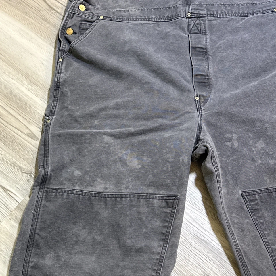 VINTAGE Carhartt Bibs Overalls Gray Mens Double Knee Canvas WORN Grunge Workwear - Image 4 of 4