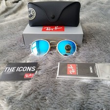 New Ray-Ban Round Double Bridge Gold Frame / Gradient Blue RB3647 Sunglasses