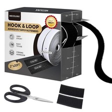 20Ft x 2 Inch Hook and Loop Tape Strips with Adhesive, Heavy Duty Sticky Back