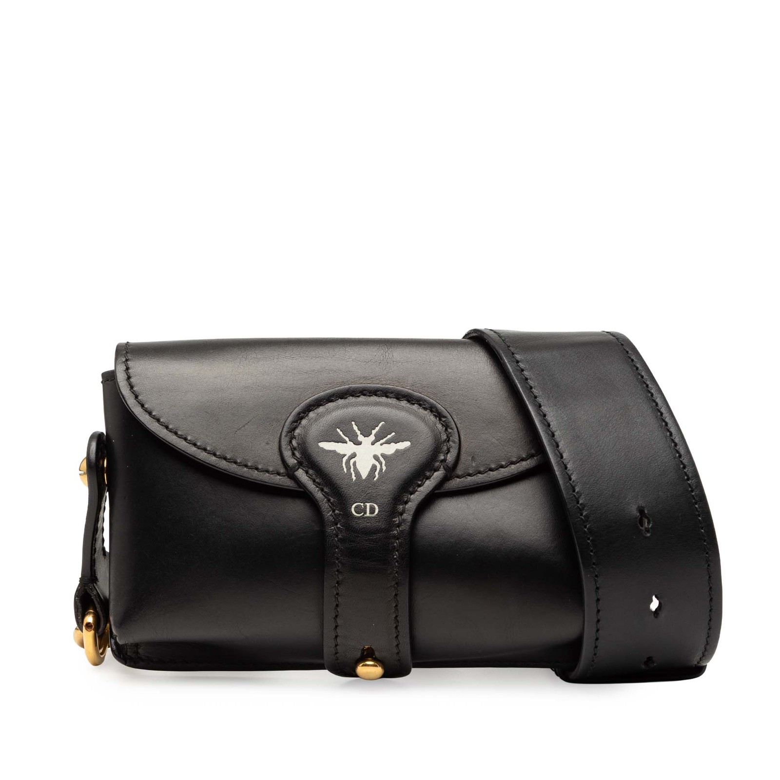 Authenticated Dior Mini Leather D Bee Saddle Bag … - image 1