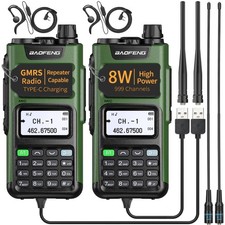 GMRS Radio Handheld Long Range GM-15 Pro 8W Walkie Talkie with Earpiece NOAA ...