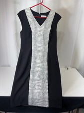 Calvin Klein Women's Black and White V-Neck Sheath Dress Size 10 2980