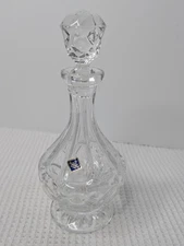 Crystal Decanter Bohemia Jihlavske Sklarny Jihlava Stopper Sticker Vintage 9"