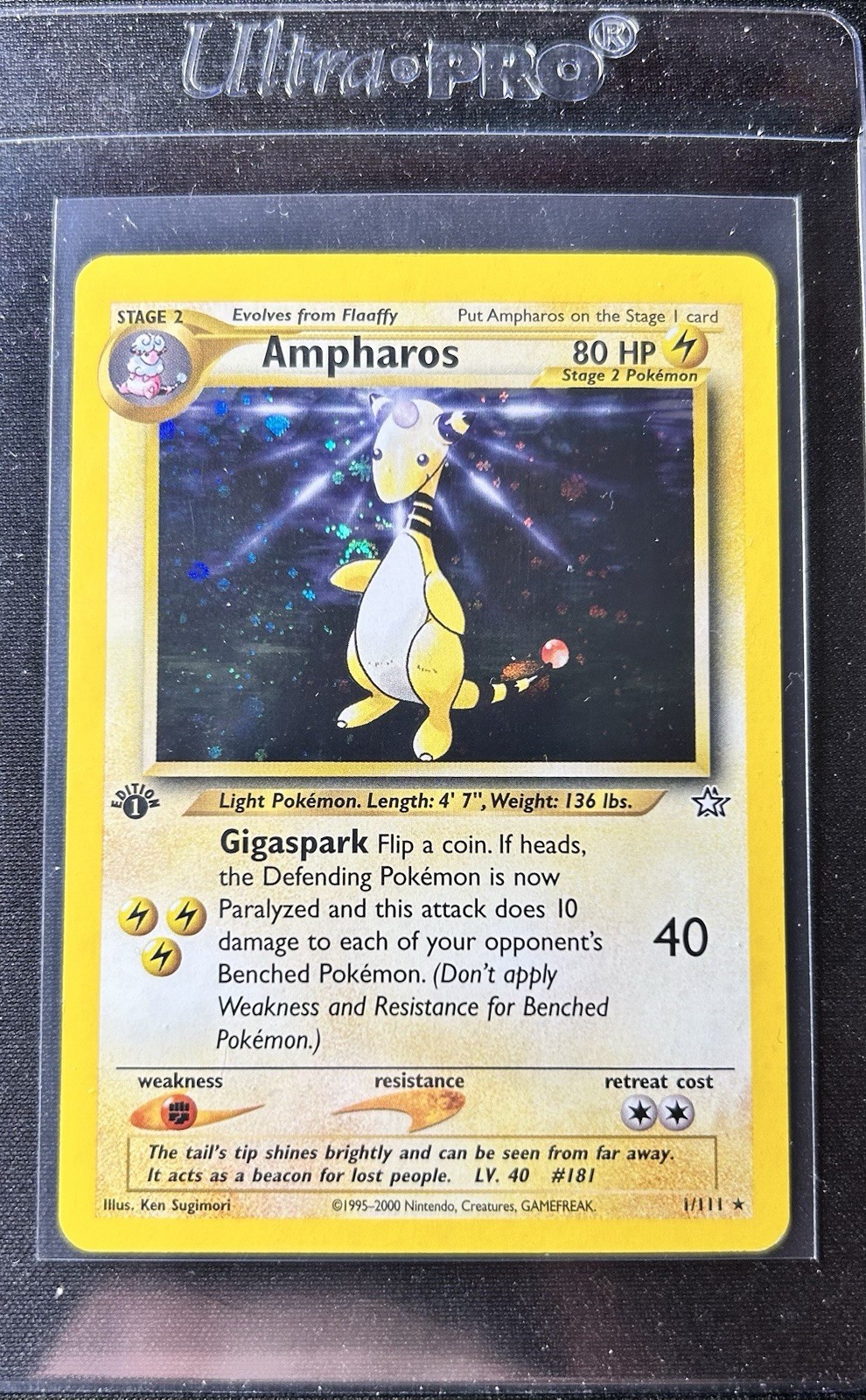 Ampharos 1/111 Neo Genesis 1st Edition Holo Rare WOTC  NM Swirl