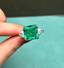 Art Deco Antique Vintage 4.70Ct Natural Emerald Wedding Ring 925 Sterling Silver