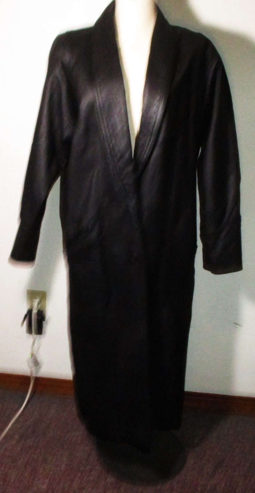 G-III APPAREL Black 100% Leather Midi Coat Women's Size M
