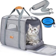 Portable Cat Carrier with Safety Zippers Foldable Bowl Travel Bag for Small Pets