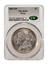 1882-O/S Morgan Dollar CAC AU-55; Strong