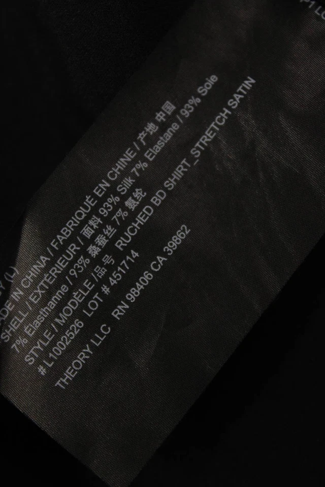 Blusa Theory Mujer Negra Seda Abotonada Manga Larga Diseñador Talla L Foto 4 de 4