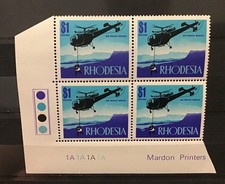 1970 Rodezja 1 USD "Air Rescue" Mardon Block Znaczki tabliczka 1A.