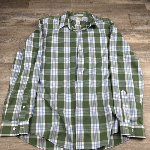 L.L. Bean Men's L Wrinkle Free Slightly Fit Green Plaid