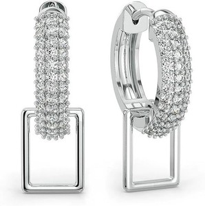 Authentic 0.60Ct Round Moissanite Rectangular Hoop Earrings 14K Gold Plated 925 Silver