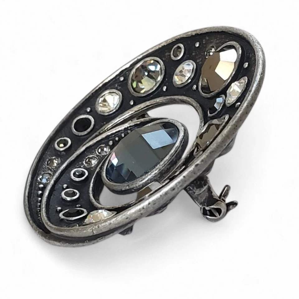 Broche Vintage Lia Sophia Redondo Calado Vidrio Estrás - Tono Plateado Foto 4 de 4