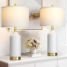 Set of 2 Modern 26" White Ceramic Table Lamps for Living Room  Bedroom Decor