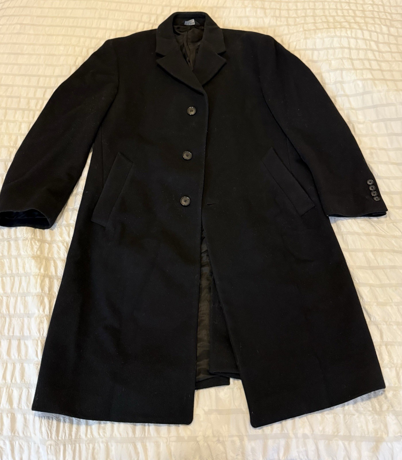 Jos. A. Bank Men's Black Long Overcoat Size 38 Button Formal Classic Coat