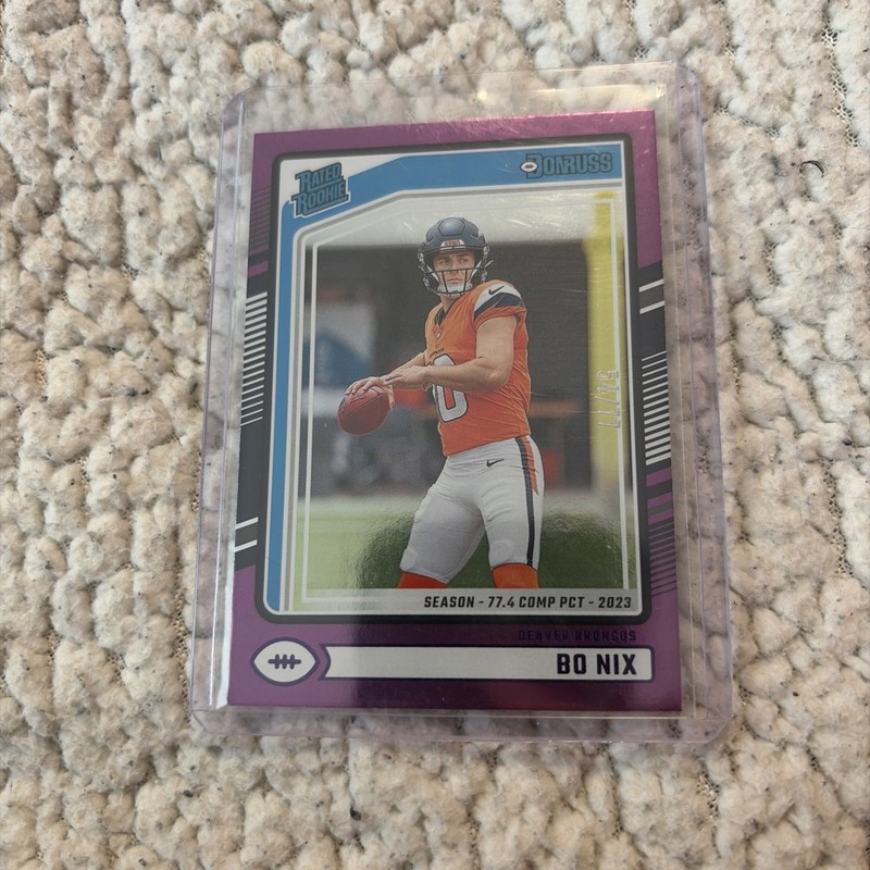 Bo Nix Purple Numbered /77 Donruss Rated Rookie (no. 369)