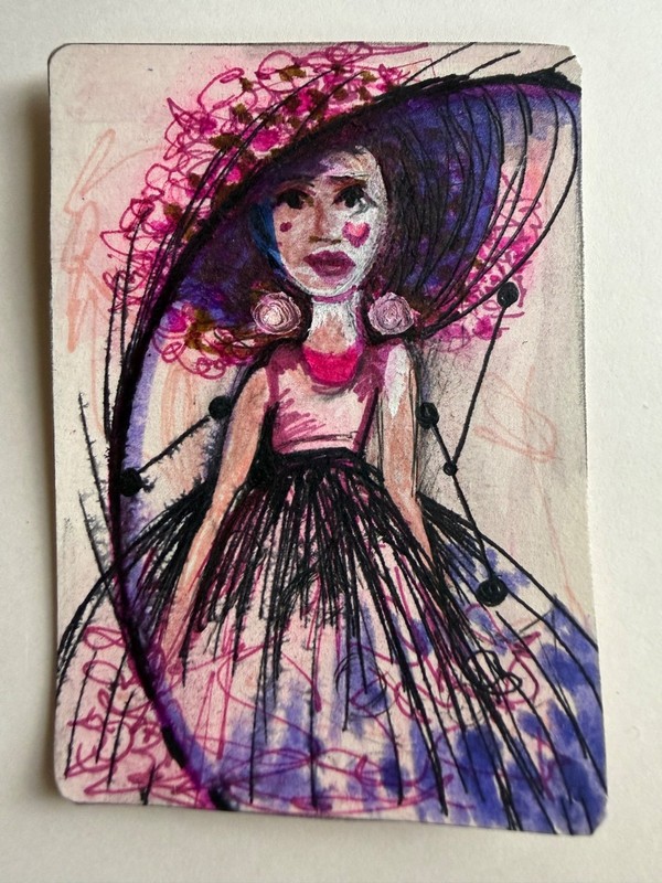 ACEO Original Woman Portrait Painting  OOAK Acrylic Ink  Mixed Media Handpainted