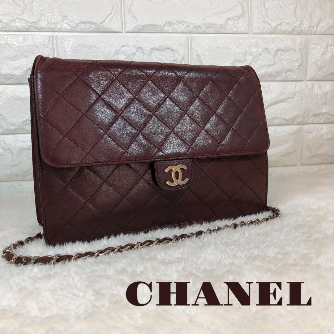 Chanel Matelasse Lambskin Chain Shoulder Bag in Bordeaux Pre-Owned From Japan
