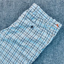 Tommy Bahama Mens 35 Blue Brown Check Plaid Golf Shorts Casual Vacation Travel