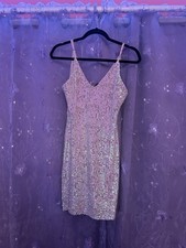 Pink Sequin Bodycon Mini Dress Strappy Sleeveless V-Neck Party Cocktail Size M